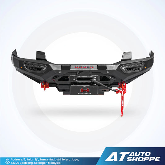 Car bumper with 'Hamer' branding on a white background, featuring 'AT Auto Shoppe' logo.