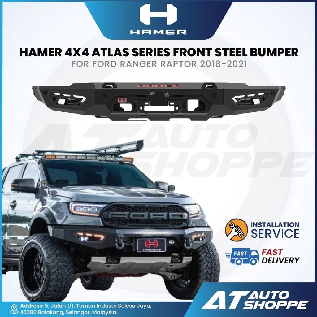 Hamer 4X4 Atlas Series Front Steel Bumper With LED DRL For Ford Raptor (2018-Current)