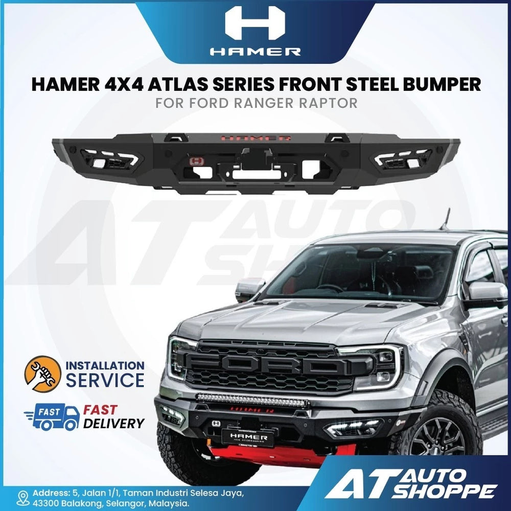 Hamer 4X4 Atlas Series Front Steel Bumper With LED DRL For Ford Raptor (2018-Current)