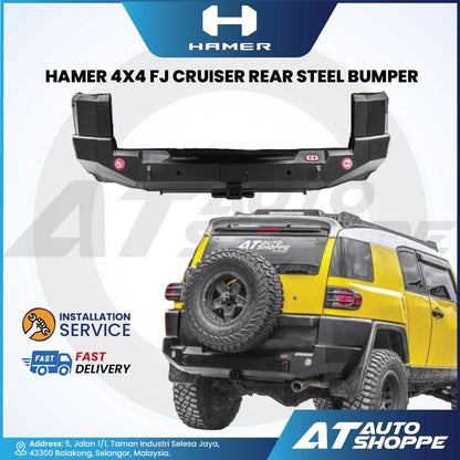 Hamer 4x4 FJ Cruiser rear steel bumper with vehicle display on a white background