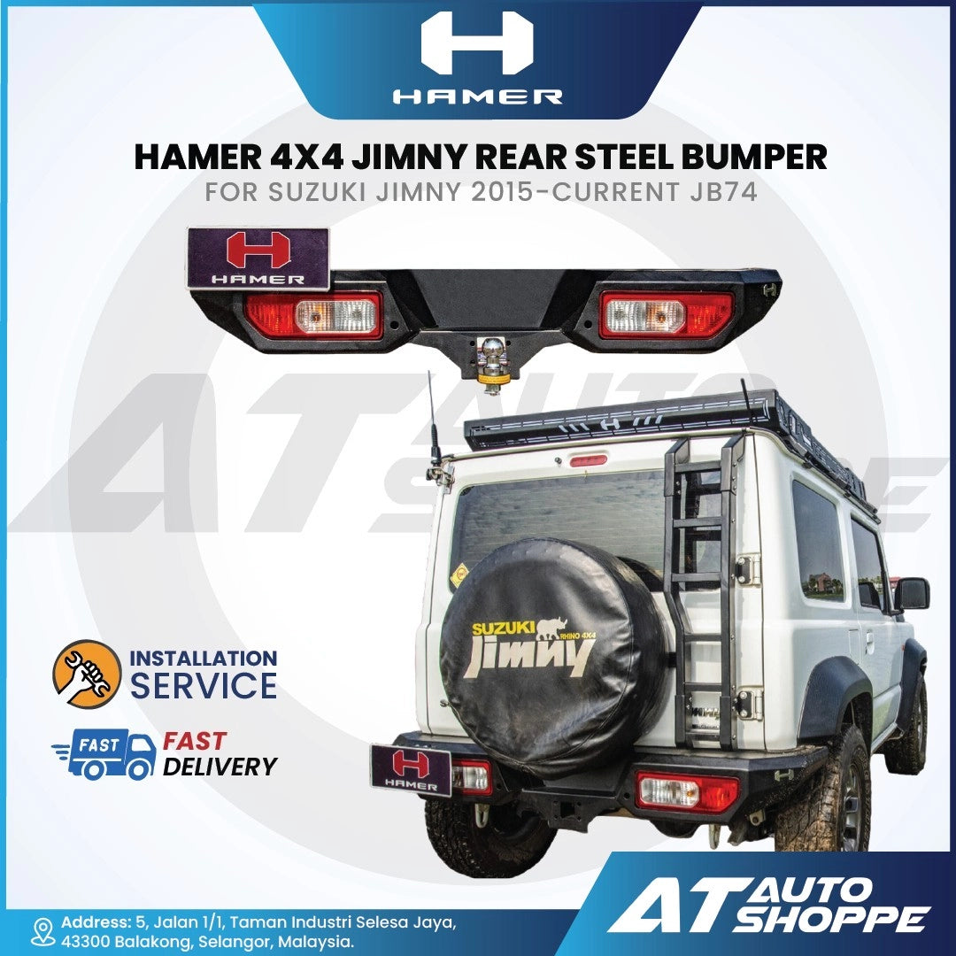 Advertisement for Hamer 4x4 Jimmy rear steel bumper on a white background with vehicle image.