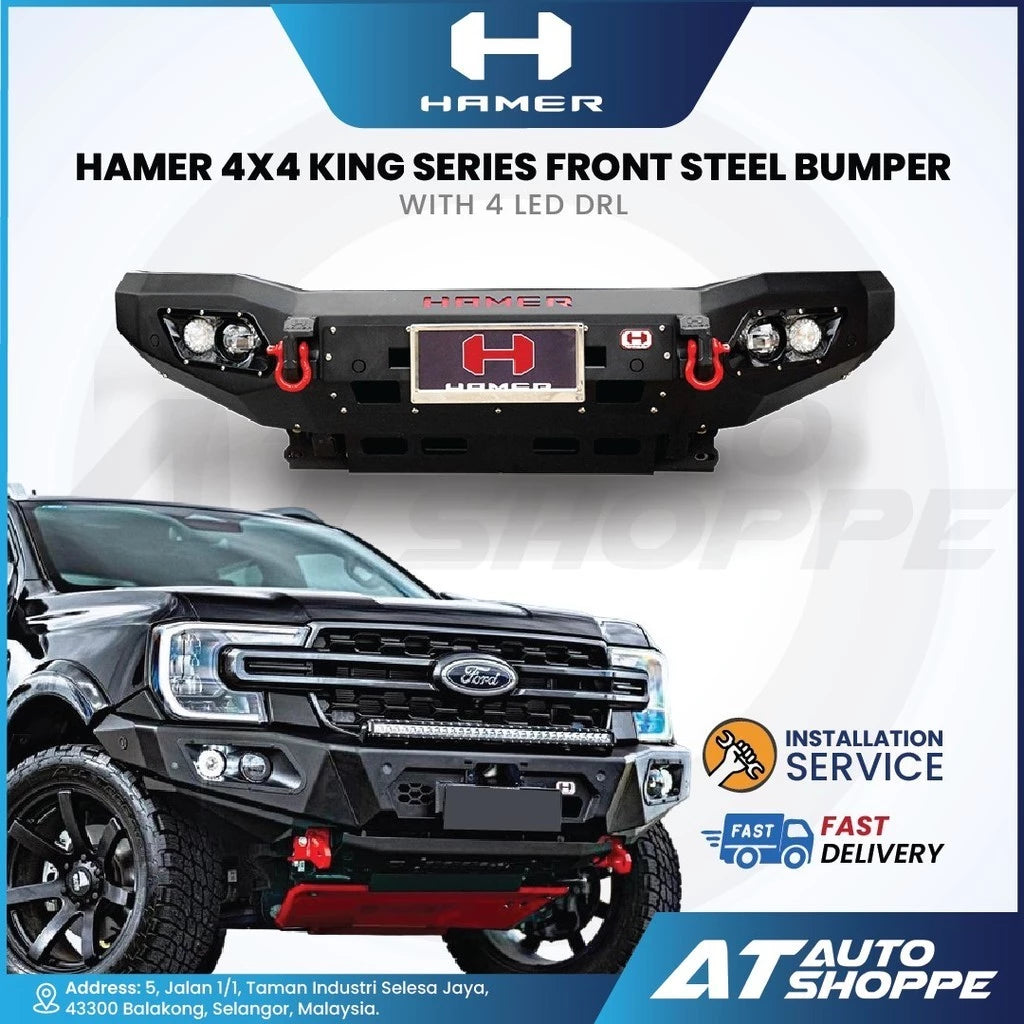 Hamer 4x4 king series front steel bumper with LED DRL on a white background