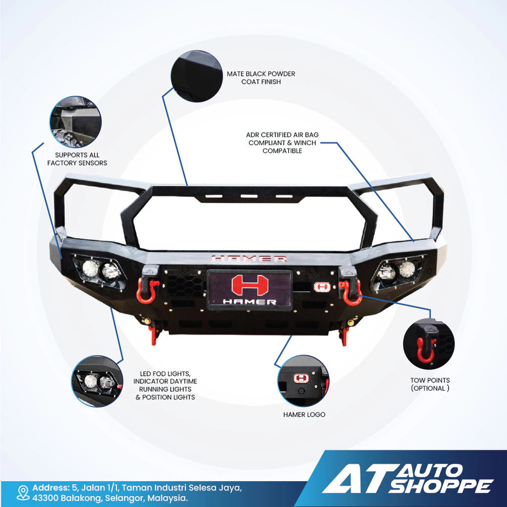 Hamer 4X4 King Series Plus Front Steel Bumper With 4 LED DRL