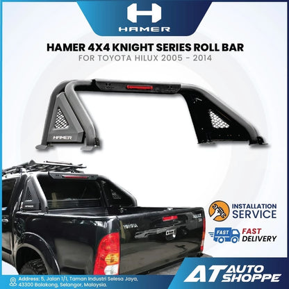 Hamer 4x4 Knight Series roll bar for Toyota Hilux 2005-2014 with product and branding details.
