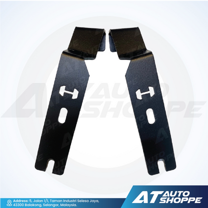 Two black metal brackets on a white background with 'AT Auto Shoppe' branding.