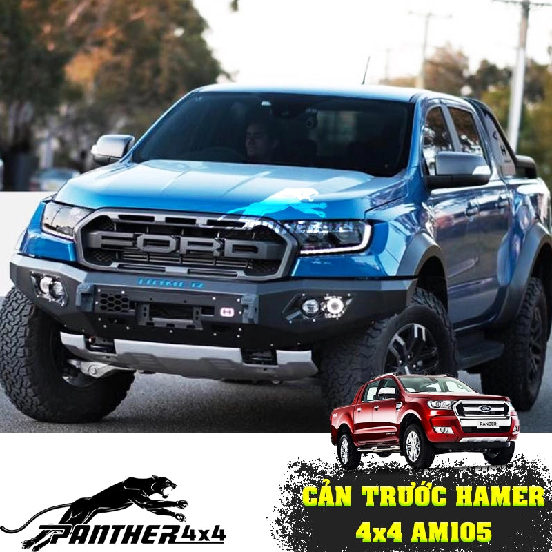 Hamer 4x4 AM105 Sports Series Front Steel Bumper With 4 x LED Daytime lights For Hilux Revo, Fortuner,  T6FL, NP300