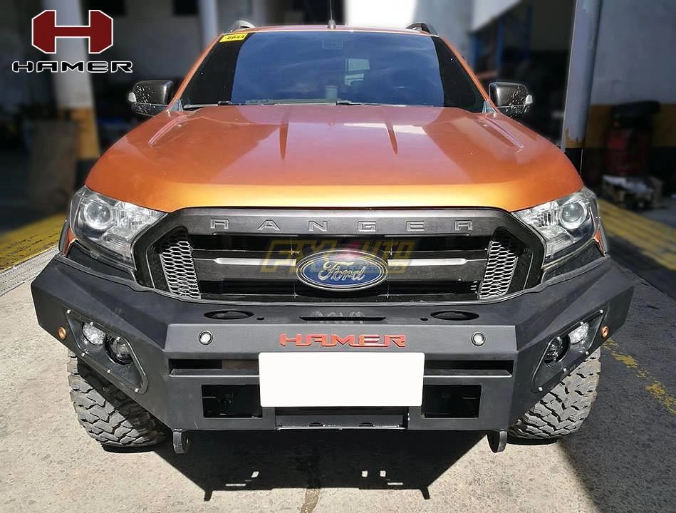 Hamer 4x4 AM105 Sports Series Front Steel Bumper With 4 x LED Daytime lights For Hilux Revo, Fortuner,  T6FL, NP300