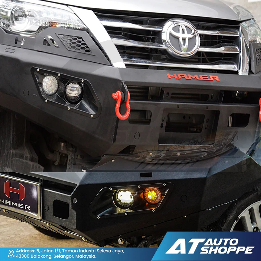 Hamer 4x4 AM105 Sports Series Front Steel Bumper With LED Daytime Lights For Hilux Revo, Fortuner, T6FL, NP300