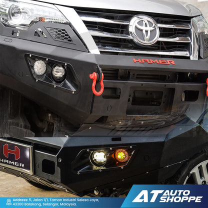 Hamer 4x4 AM105 Sports Series Front Steel Bumper With LED Daytime Lights For Hilux Revo, Fortuner, T6FL, NP300