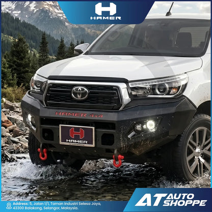 Hamer 4x4 AM105 Sports Series Front Steel Bumper With LED Daytime Lights For Hilux Revo, Fortuner, T6FL, NP300
