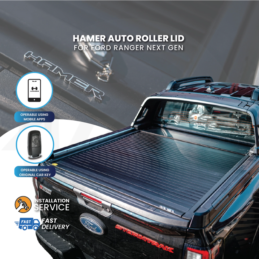 Ford Ranger truck with Hamer Auto Roller Lid on a gray background