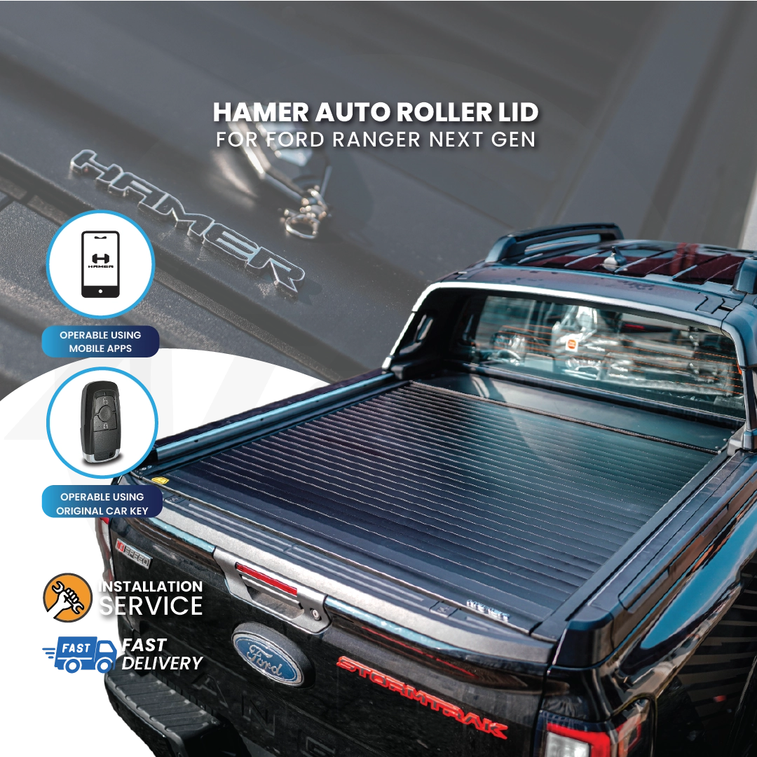 Ford Ranger truck with Hamer Auto Roller Lid on a gray background