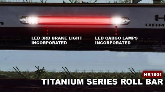 Titanium series roll bar with LED brake light and cargo lamp features, outdoors.