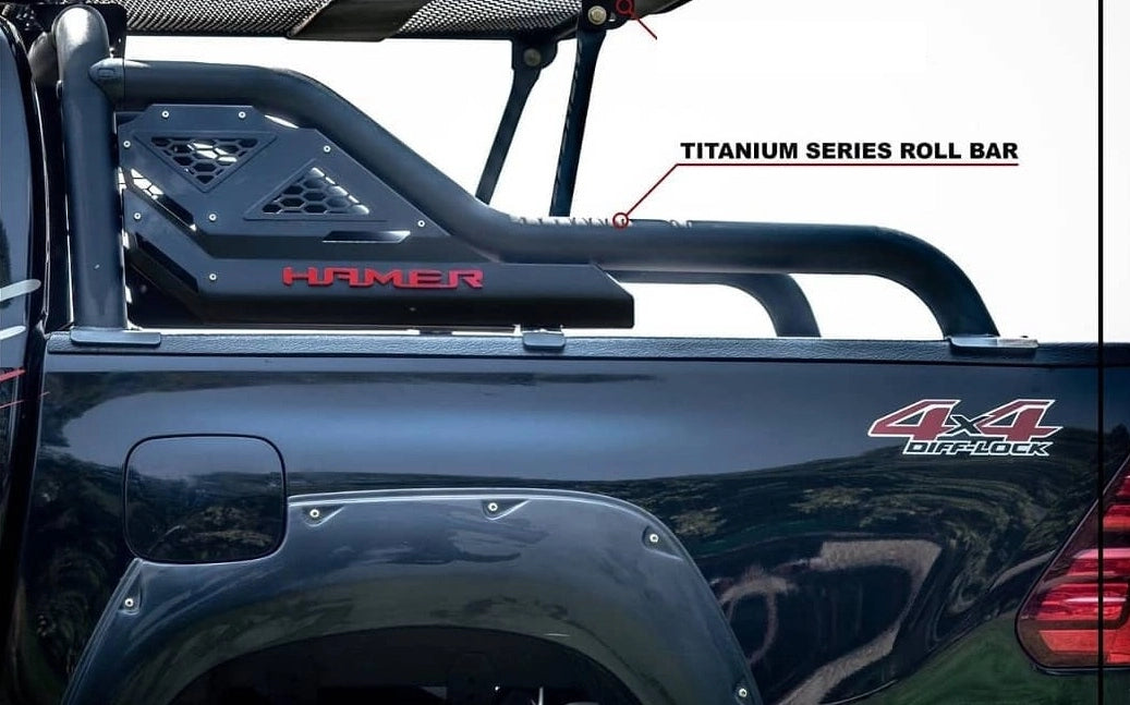 Titanium series roll bar on a vehicle with 'Hamer 4x4' branding.