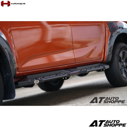 Orange truck with a side step bar on a white background, featuring the Hamer brand.