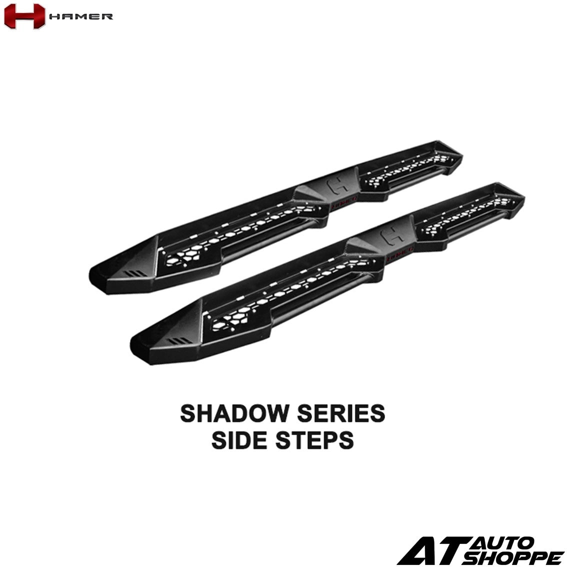 Shadow Series side steps with 'Hamer' and 'AT Auto Shoppe' branding on a white background.