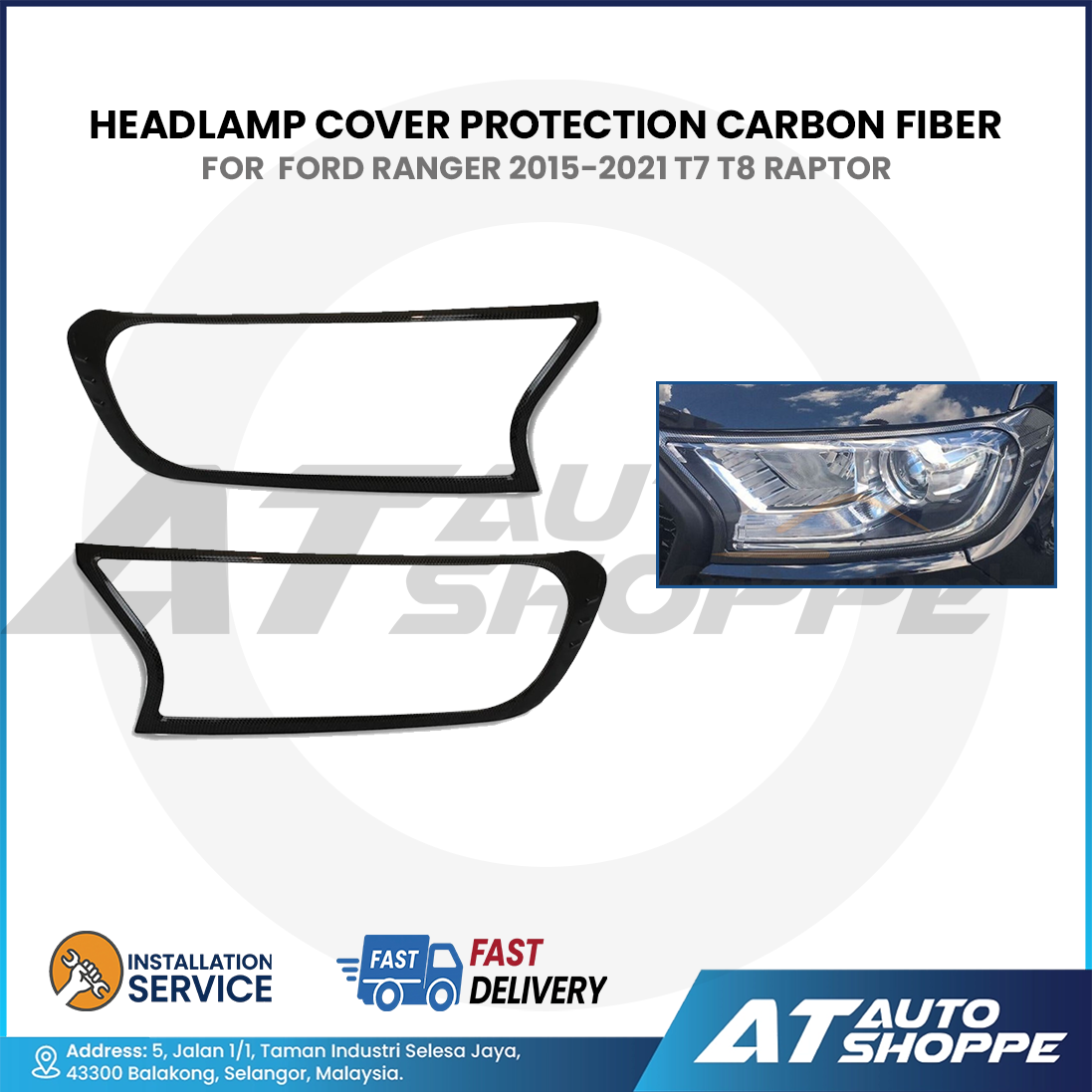 Headlamp Cover Guard Carbon Fiber For Ford Ranger 2015-2021 T7 T8 Raptor