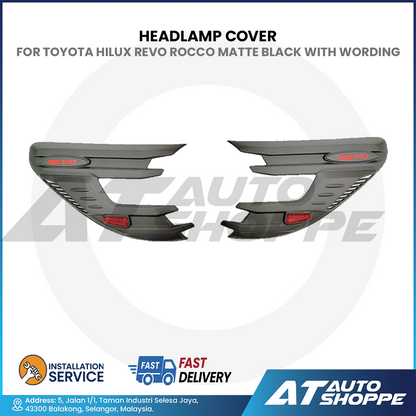 Headlamp Cover Guard For Toyota Hilux Revo Rocco Matte Black With Wording