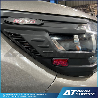Headlamp Cover Guard For Toyota Hilux Revo Rocco Matte Black With Wording