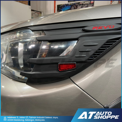 Headlamp Cover Guard For Toyota Hilux Revo Rocco Matte Black With Wording
