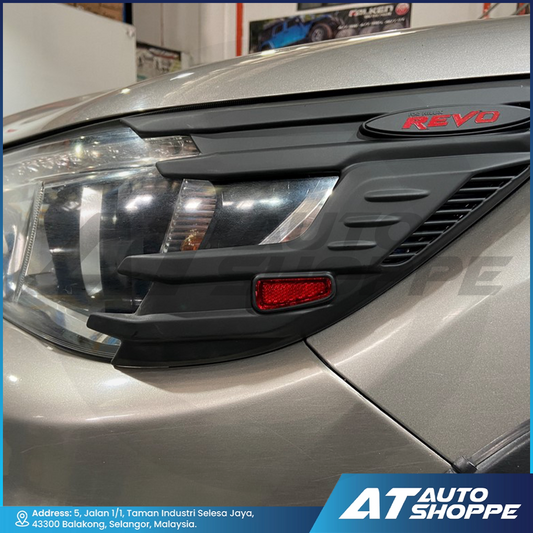 Headlamp Cover Guard For Toyota Hilux Revo Rocco Matte Black With Wording