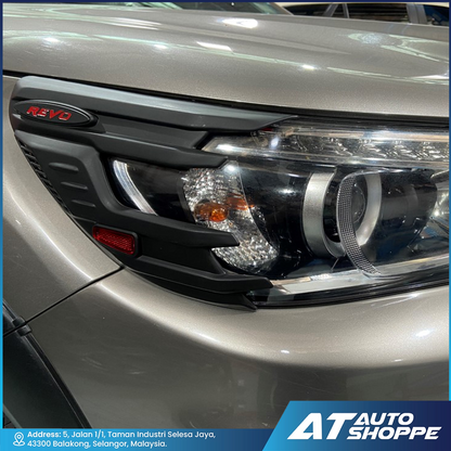 Headlamp Cover Guard For Toyota Hilux Revo Rocco Matte Black With Wording