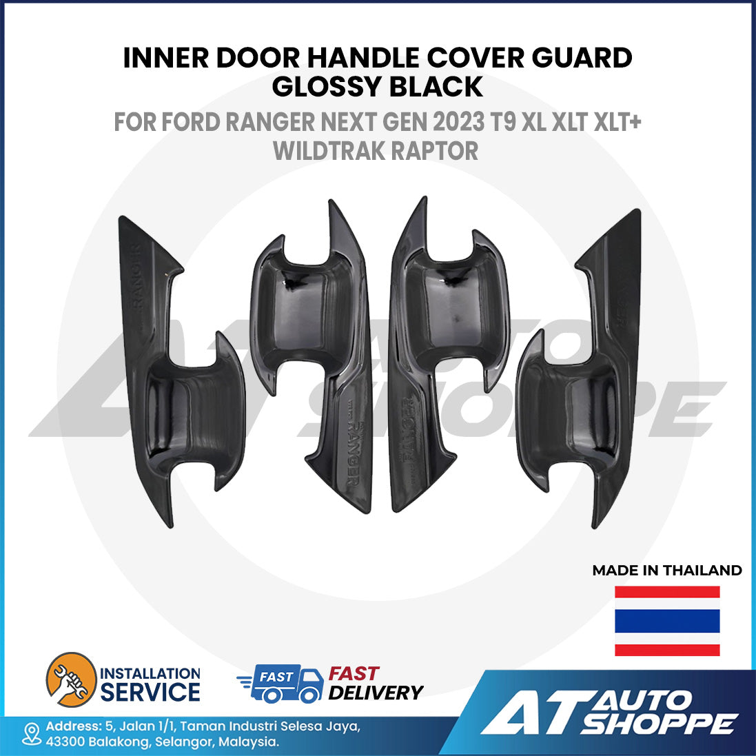 Inner Door Handle Cover Guard Glossy Black For Ford Ranger Next Gen 2023 T9 (Made in Thailand)