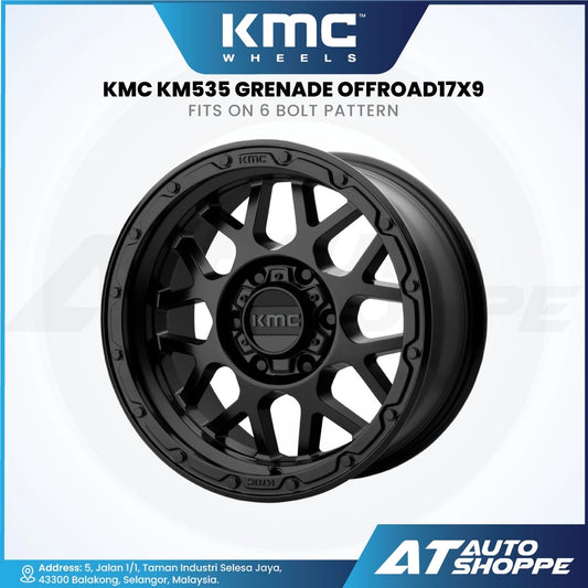 KMC KM535 Grenade off-road wheel on a white background with KMC branding.