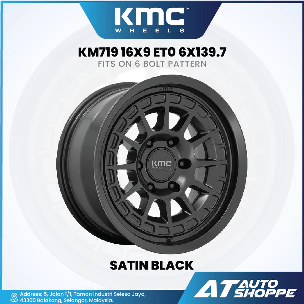 KMC wheels satin black rim with product details on a white background