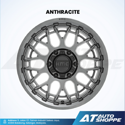 KMC wheel in anthracite color on a white background with AT Auto Shoppe branding.