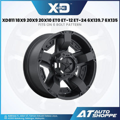 Black rim with star design on a white background, featuring XD and AT Auto Shoppe branding.