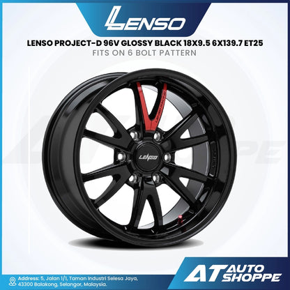 Lenso Project-D 96V-Glossy Black 18x9.5J ET25 6x139.7 (1 Piece)