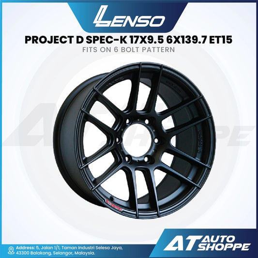 Lenso Project-D Spec K-Matte Black 17x9.5 ET15 6X139.7 (1 Piece)