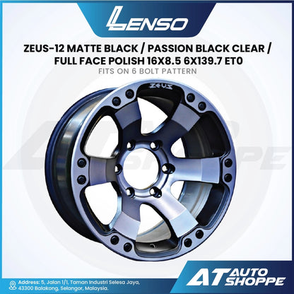 Lenso Zeus 12-Matte Black / Passion Black / Clear Full Face Polish 16x8.5 ET0 6x139.7 (1 Piece)