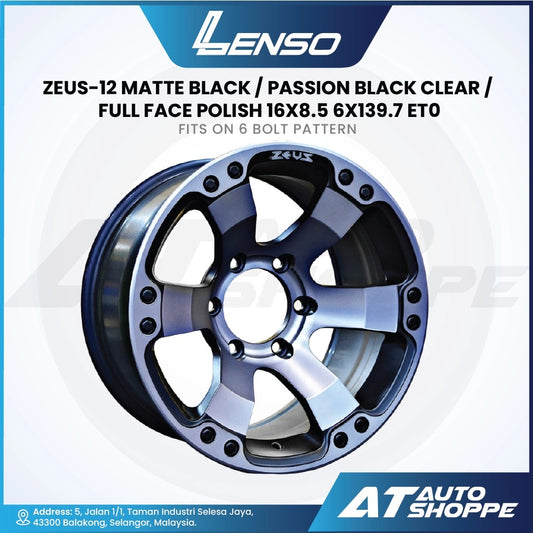 Lenso Zeus 12-Matte Black / Passion Black / Clear Full Face Polish 16x8.5 ET0 6x139.7 (1 Piece)
