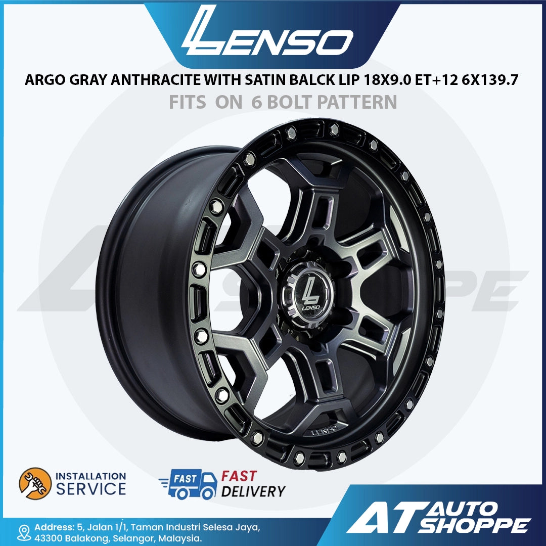 Lenso Argo-Gray Anthracite with Satin Black Lip 18x9 ET12 6x139.7 (1 Piece)