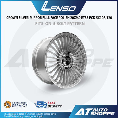 Lenso Crown Silver Mirror Full Face Polish 20x9 ET35 PCD 5x108/120 (1 Piece)