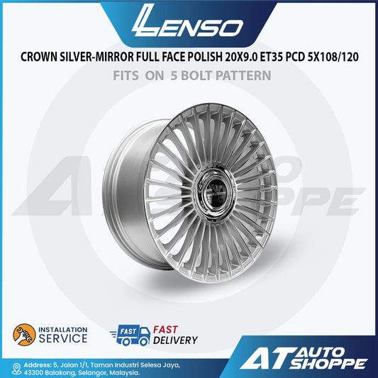 Lenso Crown Silver Mirror Full Face Polish 20x9 ET35 PCD 5x108/120 (1 Piece)