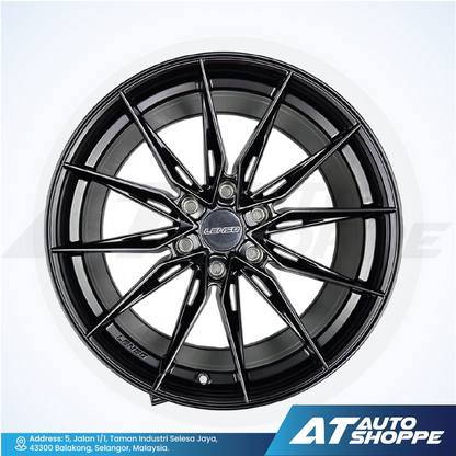 Black alloy wheel with 'Lenso' branding on a white background, featuring AT Auto Shoppe logo.