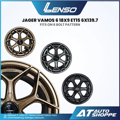 Lenso Jager Vamos 6 alloy wheels with specifications on a white background