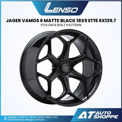 Black alloy wheel with product details on a white background