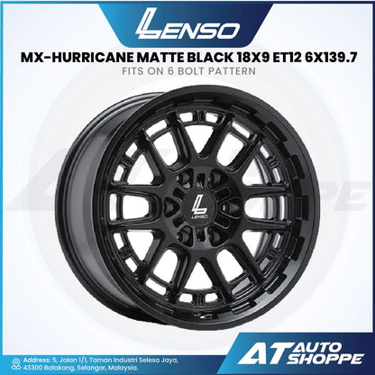 Lenso MX Hurricane-Matte Black 18x9 ET12 6x139.7 (1 Piece)