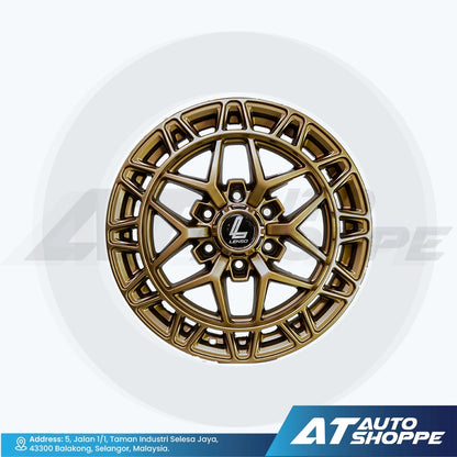 Gold alloy wheel with a clear background and AT Auto Shoppe branding.