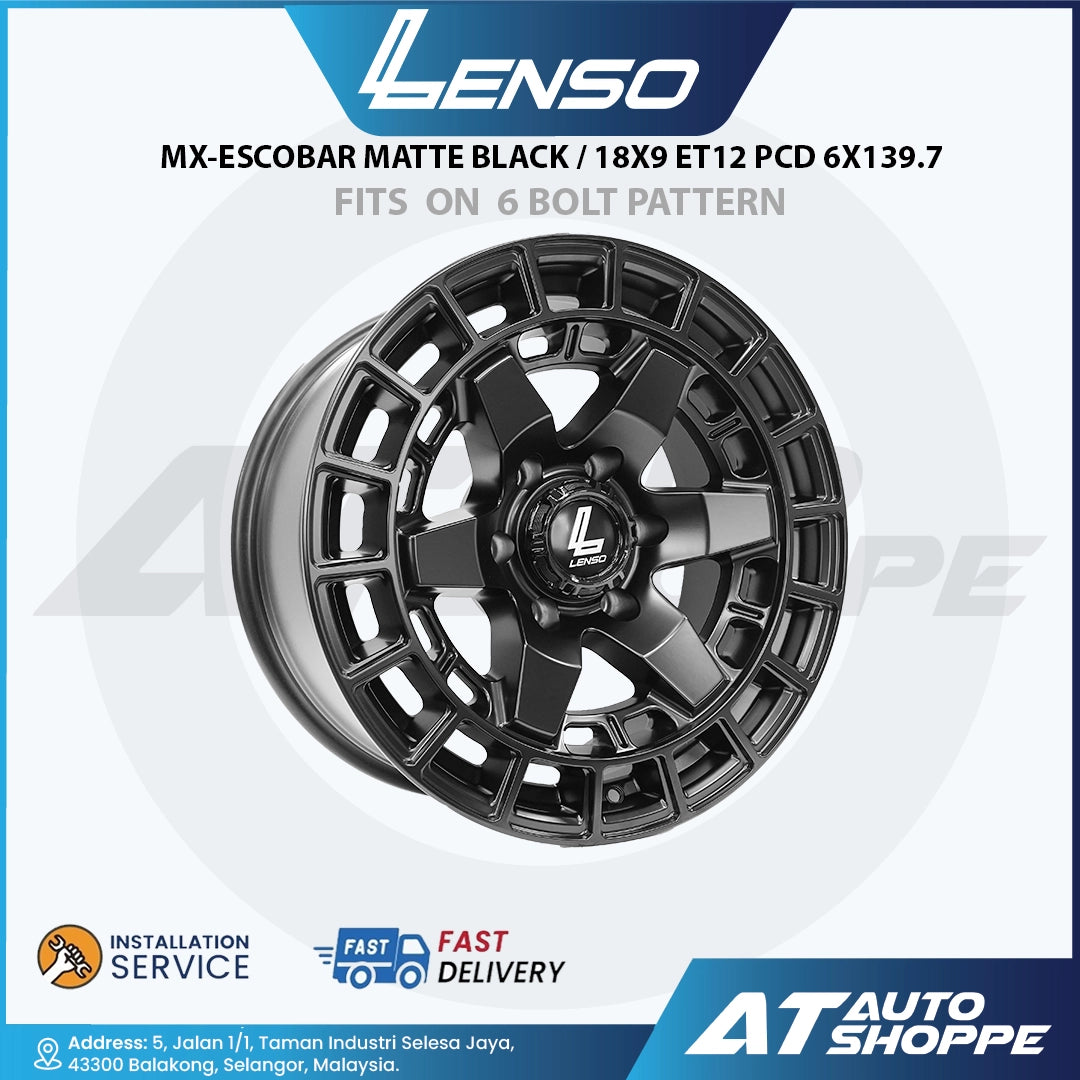 Lenso black alloy wheel with product details on a white background
