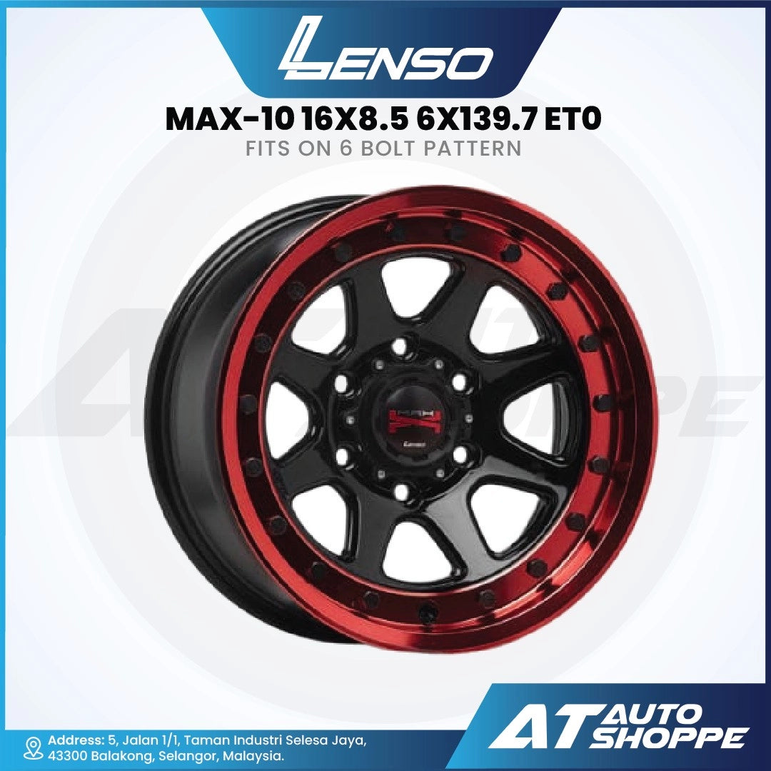 Lenso Max 10-Matte Black Red Lip 16x8.5 ET0 6x139.7 (1 Piece)