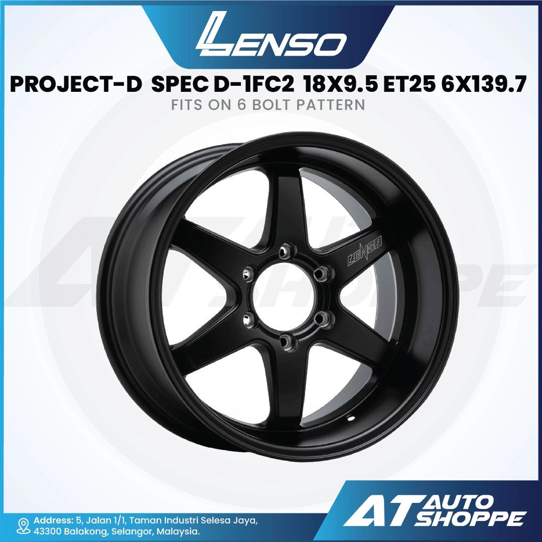 Black alloy wheel with specifications on a white background, featuring the Lenso logo.