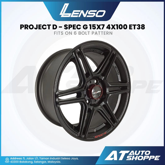 Lenso Project-D Spec-G-Matte Black/Red Text 15x7 ET38 4x100 (1 Piece)