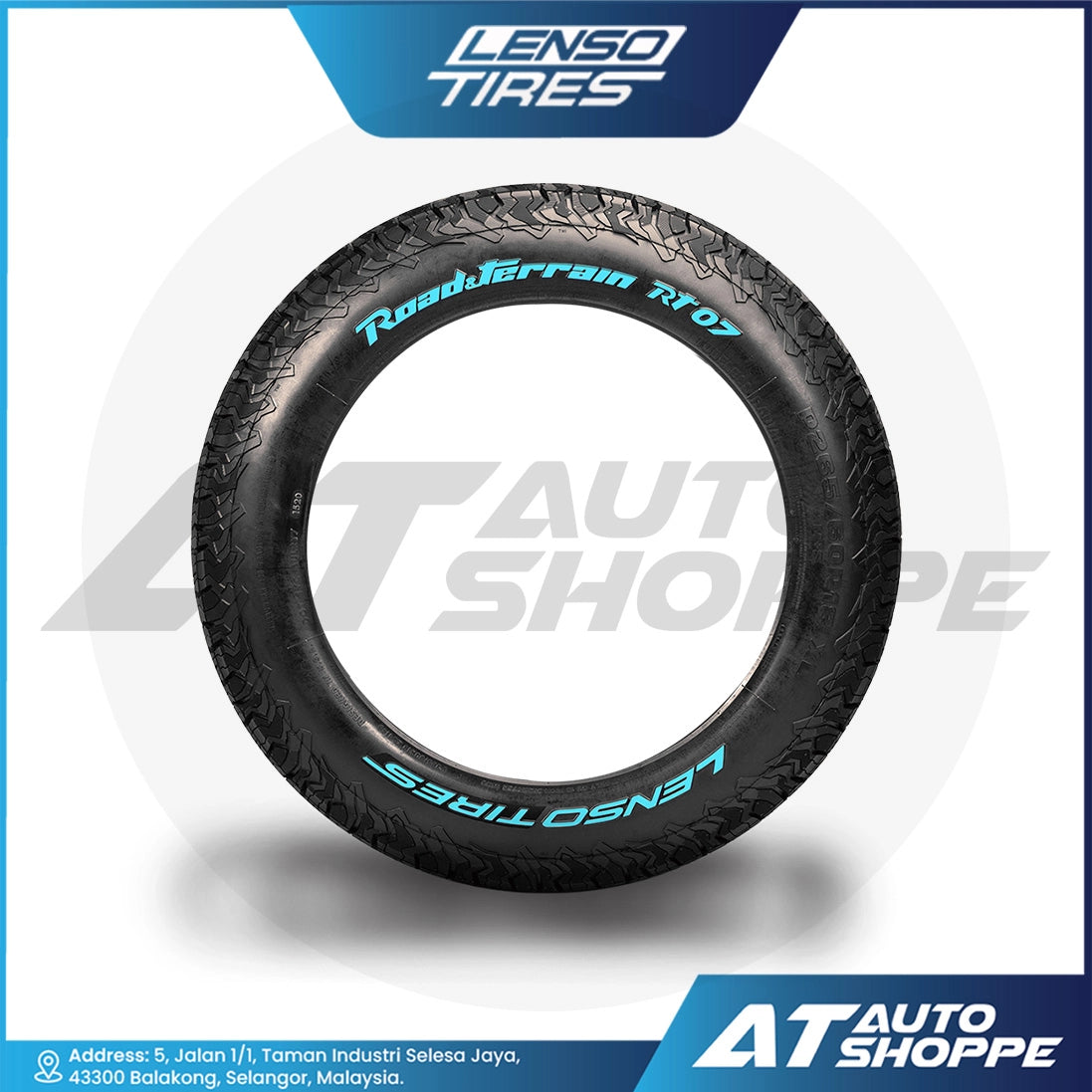 Lenso Tires tire on a white background with AT Auto Shoppe branding.