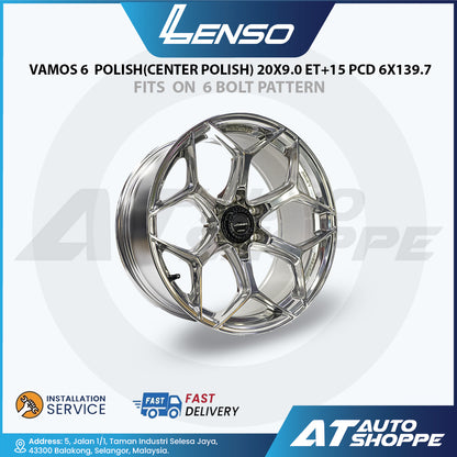 Lenso Vamos 6 Polish (Center Polish) 20x9.0 ET+15 PCD 6x139.7 (1 Piece)