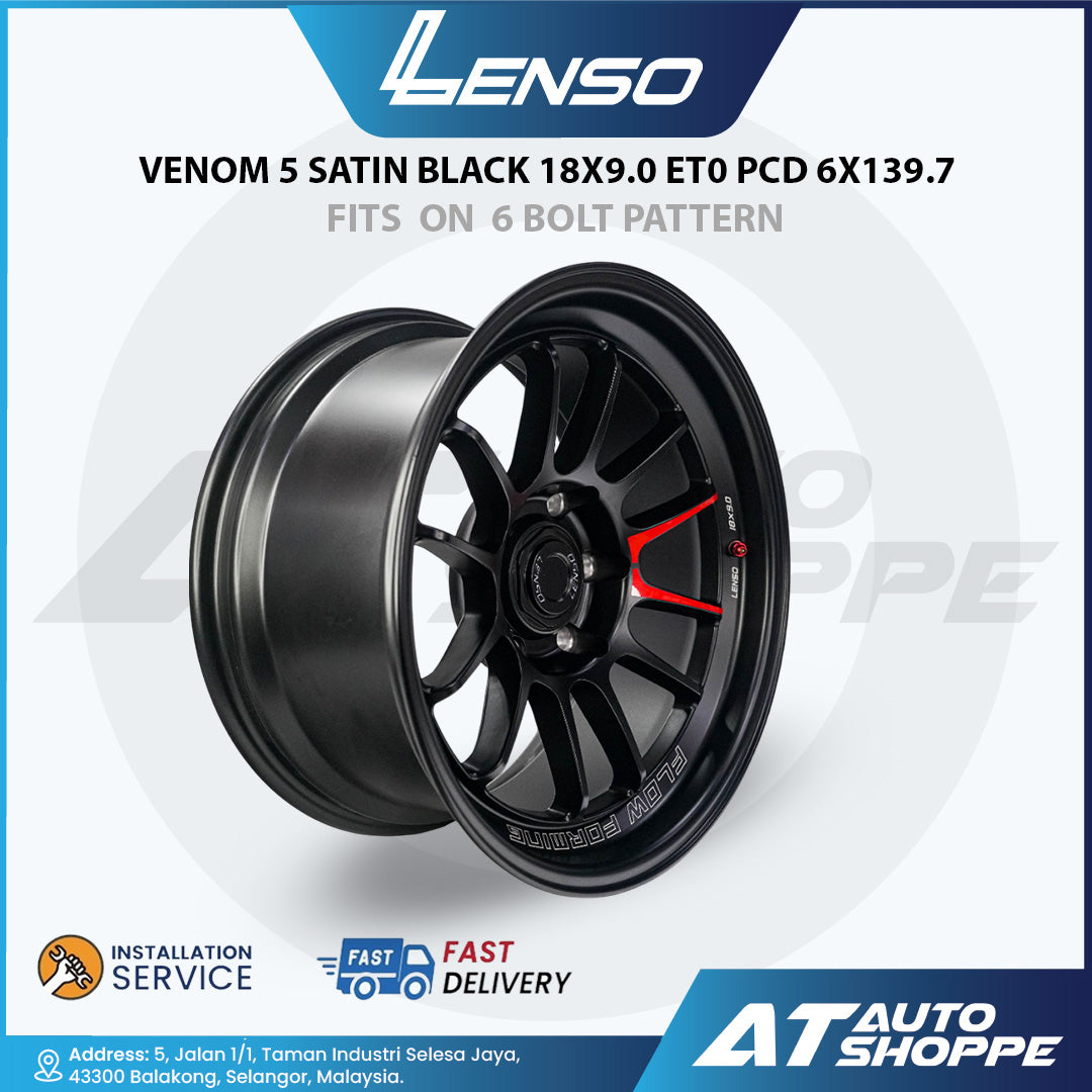 Lenso Venom 5-Satin Black 18x9 ET0 6x139.7 (1 Piece)